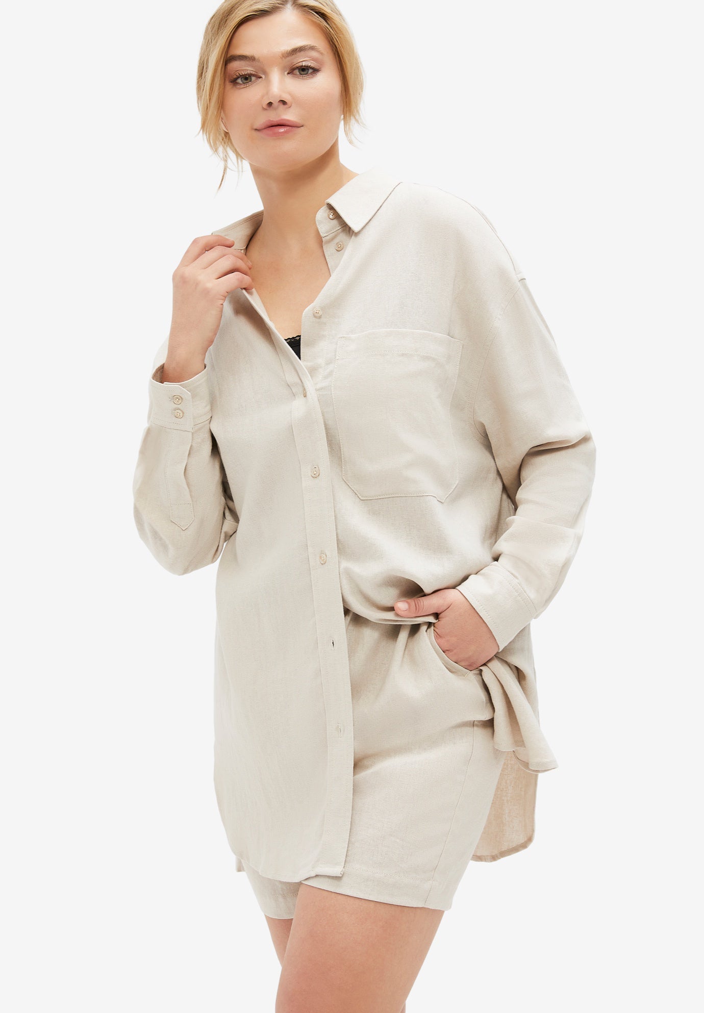 Oversized Linen-Blend Boyfriend Shirt image number 0