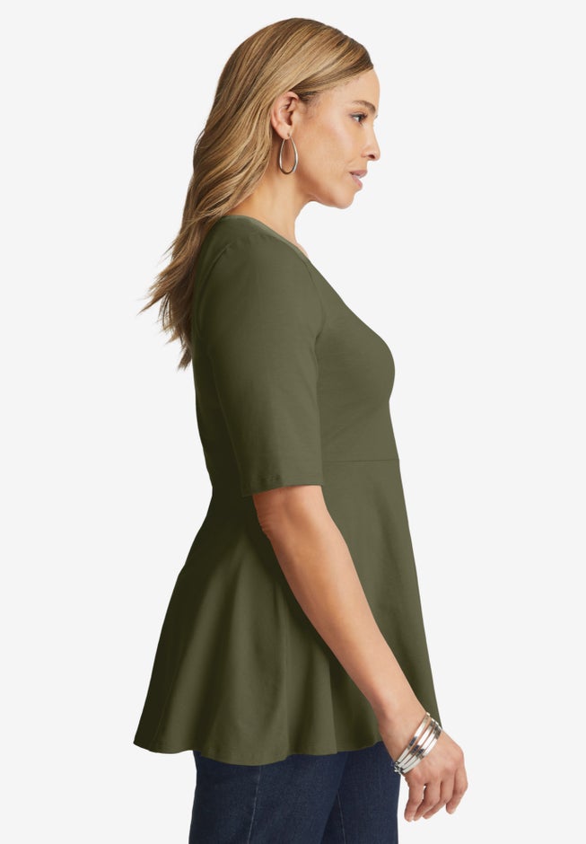 Stretch Cotton Peplum Tunic image number 1