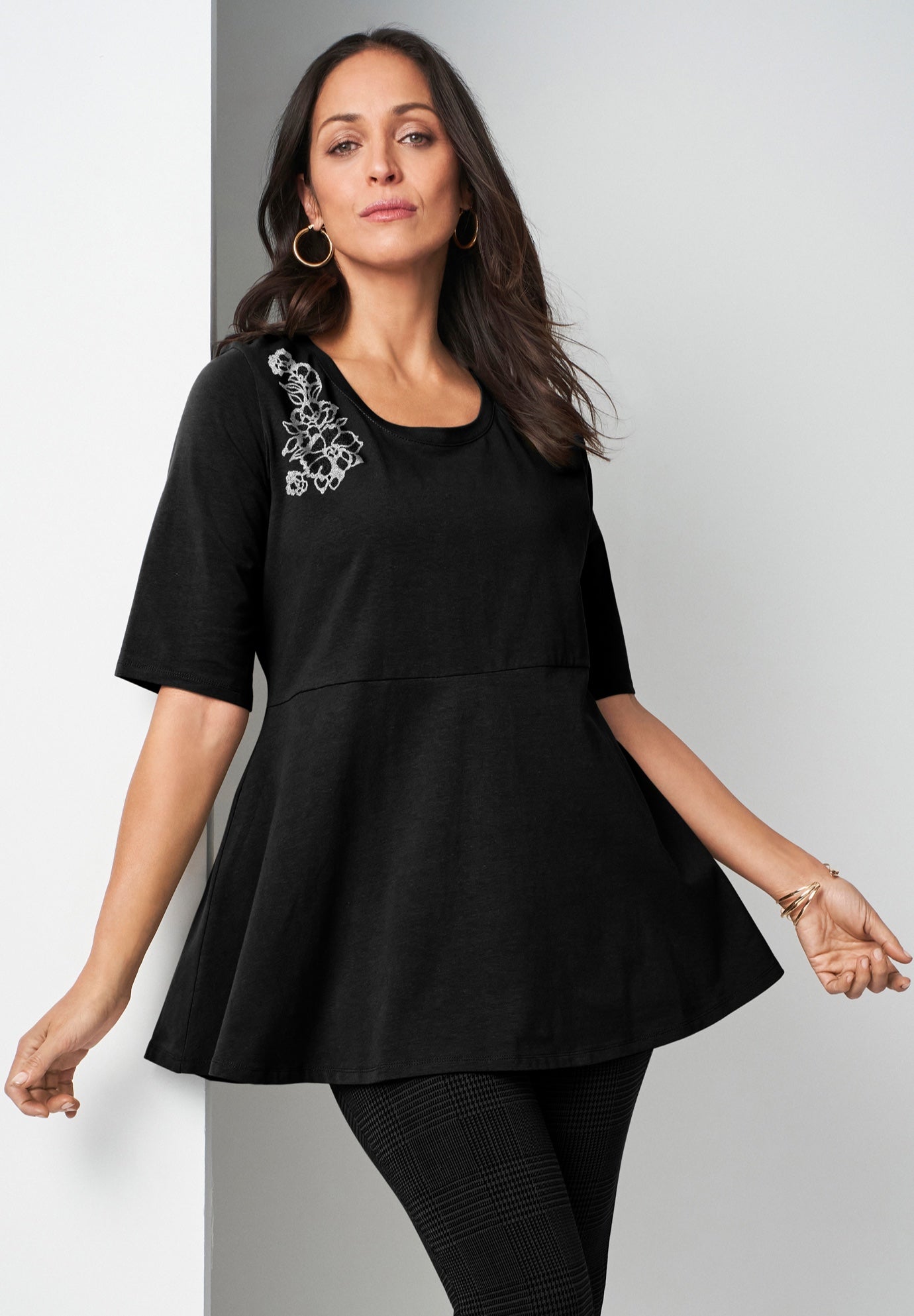 Stretch Cotton Peplum Tunic image number 0
