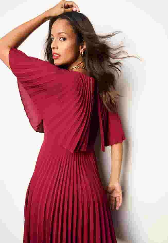 Crepe Pleated Cape Dress image number 1