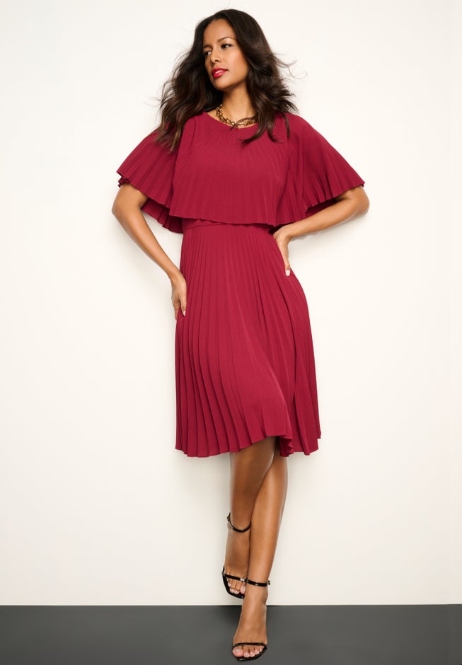 Crepe Pleated Cape Dress image number 2