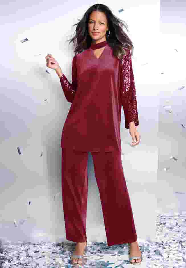 Keyhole Velour Pant Set. image number 0