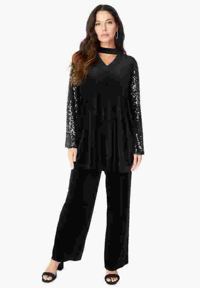 Keyhole Velour Pant Set. image number 0
