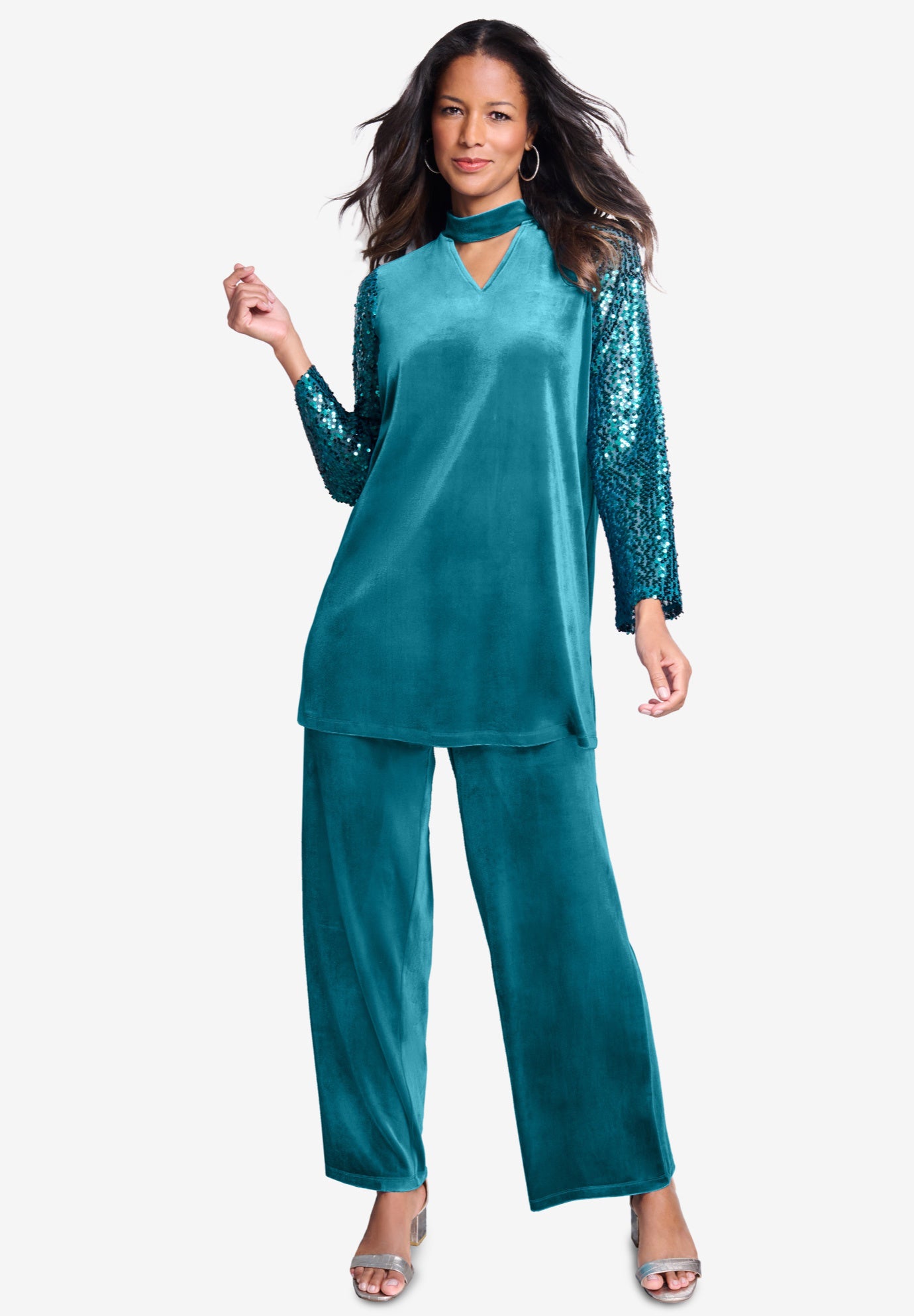 Keyhole Velour Pant Set. image number 0