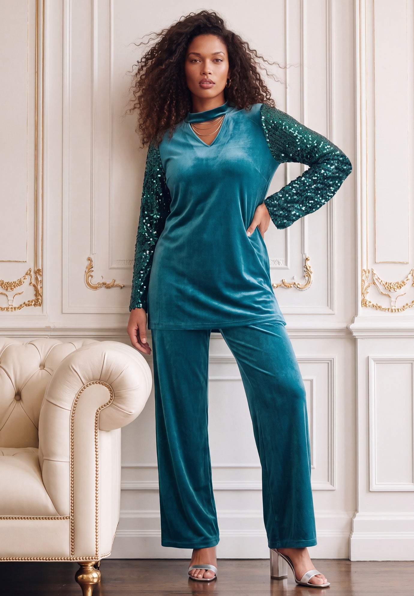 Keyhole Velour Pant Set. image number 0