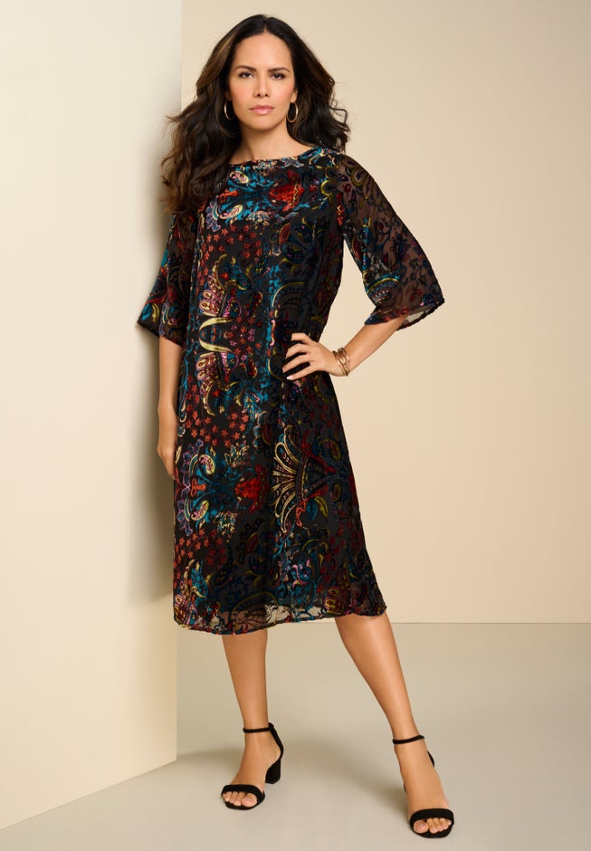 Velvet Burnout Swing Dress image number null