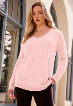 Plus Size Drop Needle V-Neck Lightweight Sweater Knit