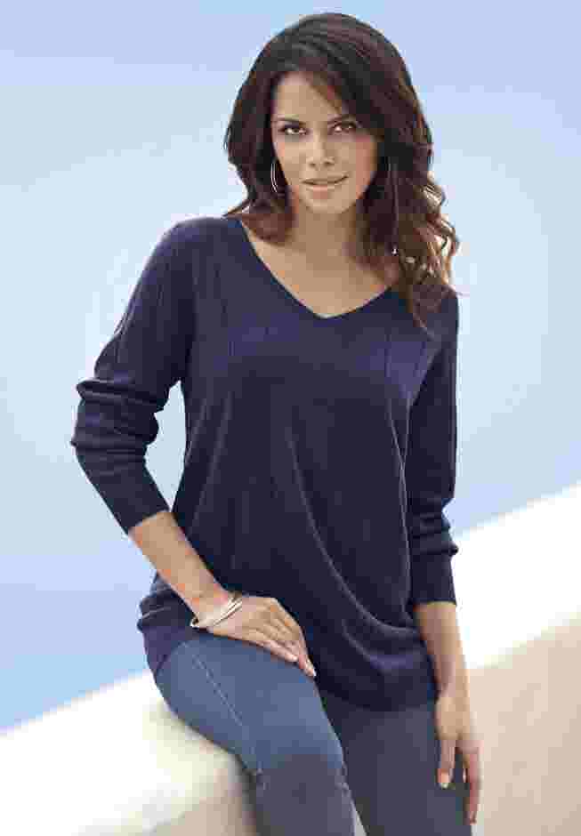 Plus Size Drop Needle V-Neck Lightweight Sweater Knit image number 0