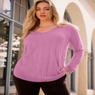 Plus Size Drop Needle V-Neck Lightweight Sweater Knit image number null