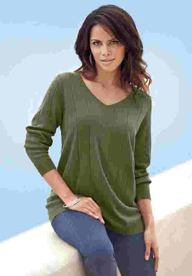 Plus Size Drop Needle V-Neck Lightweight Sweater Knit image number 0