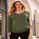 Plus Size Drop Needle V-Neck Lightweight Sweater Knit image number null