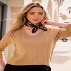 Plus Size Drop Needle V-Neck Lightweight Sweater Knit image number null