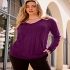 Plus Size Drop Needle V-Neck Lightweight Sweater Knit image number null