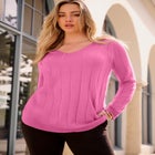Plus Size Drop Needle V-Neck Lightweight Sweater Knit image number null
