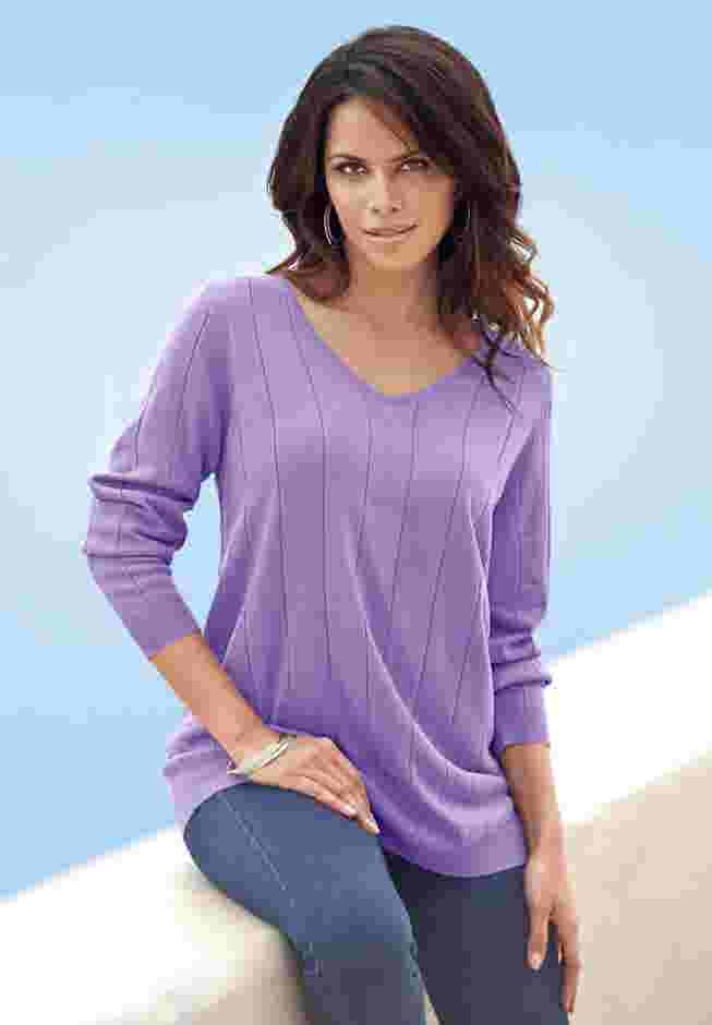 Plus Size Drop Needle V-Neck Lightweight Sweater Knit image number 0