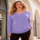 Plus Size Drop Needle V-Neck Lightweight Sweater Knit image number null