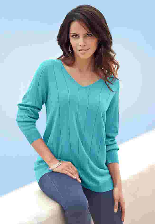 Plus Size Drop Needle V-Neck Lightweight Sweater Knit image number 0