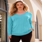 Plus Size Drop Needle V-Neck Lightweight Sweater Knit image number 0