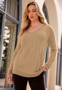 Plus Size Drop Needle V-Neck Lightweight Sweater Knit