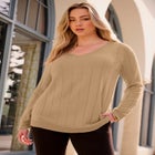 Plus Size Drop Needle V-Neck Lightweight Sweater Knit image number null