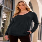 Plus Size Drop Needle V-Neck Lightweight Sweater Knit image number null