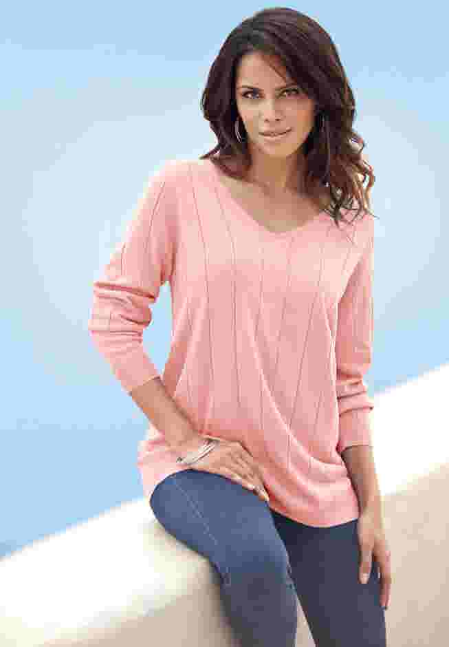Fine Gauge Drop Needle V Neck Sweater image number 3