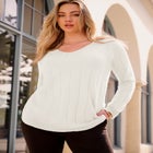 Plus Size Drop Needle V-Neck Lightweight Sweater Knit image number null