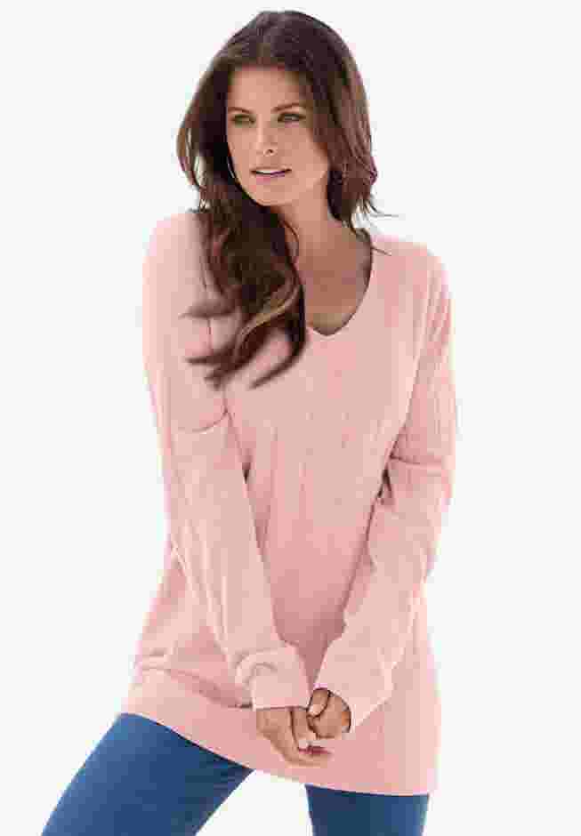 Plus Size Drop Needle V-Neck Lightweight Sweater Knit image number 0