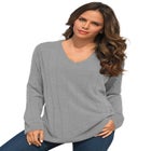 Plus Size Drop Needle V-Neck Lightweight Sweater Knit image number null