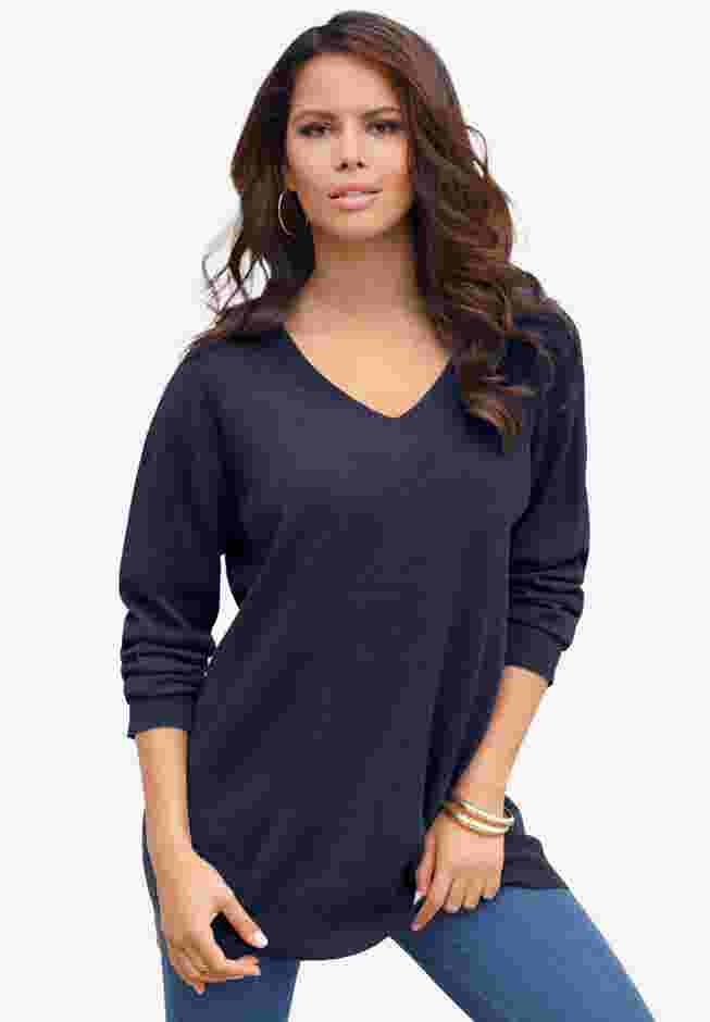 Fine Gauge Drop Needle V Neck Sweater image number 0