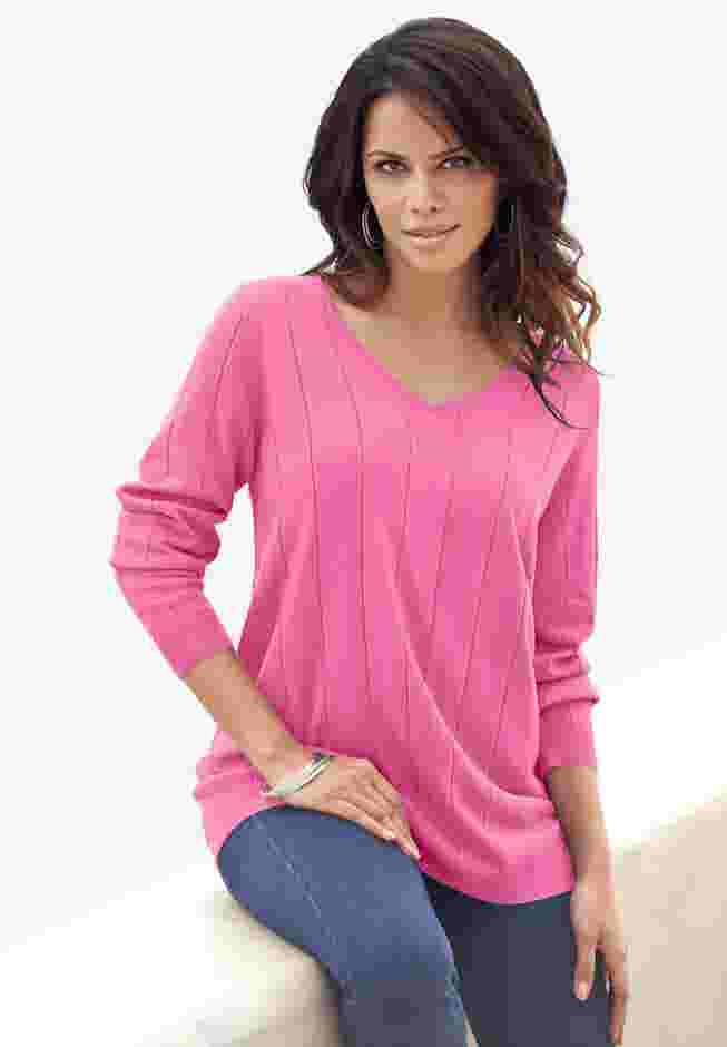 Plus Size Drop Needle V-Neck Lightweight Sweater Knit image number 0