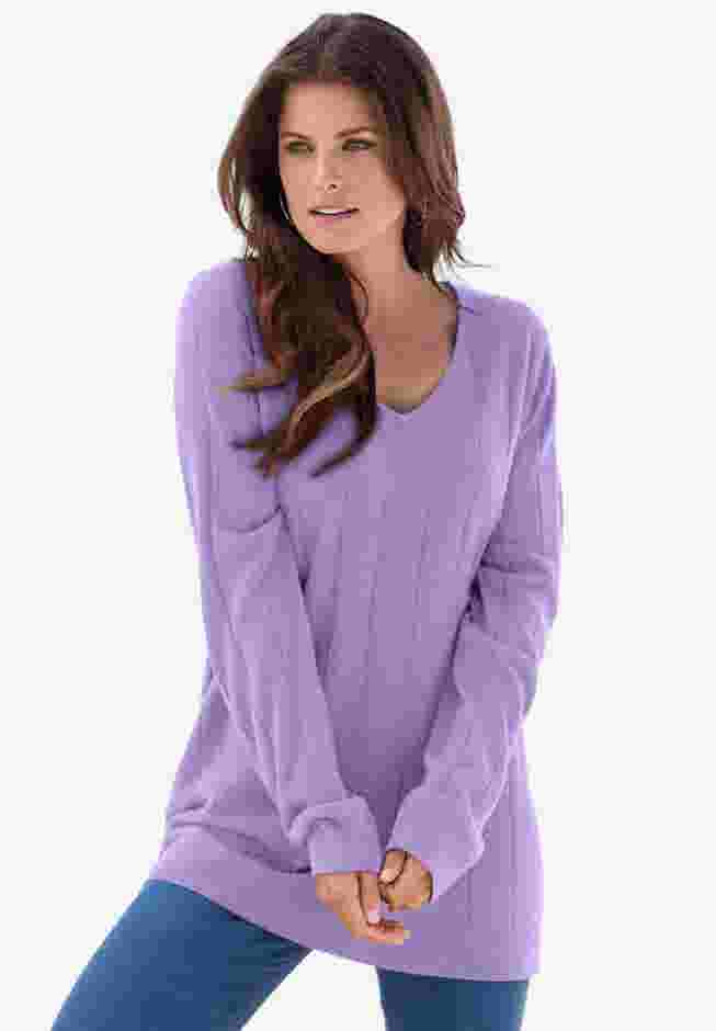 Plus Size Drop Needle V-Neck Lightweight Sweater Knit image number 0