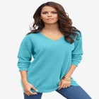 Plus Size Drop Needle V-Neck Lightweight Sweater Knit image number null
