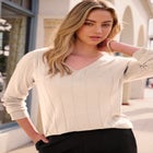 Plus Size Drop Needle V-Neck Lightweight Sweater Knit image number null