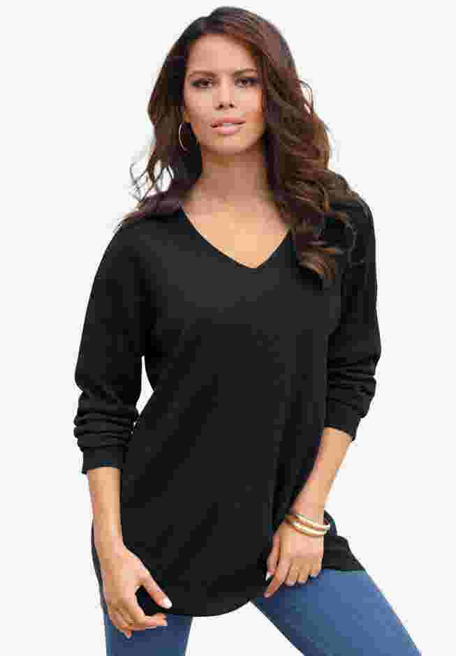 Fine Gauge Drop Needle V Neck Sweater image number 0