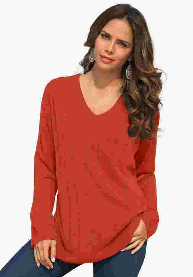 Fine Gauge Drop Needle V Neck Sweater image number 0