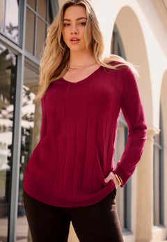 Plus Size Drop Needle V-Neck Lightweight Sweater Knit