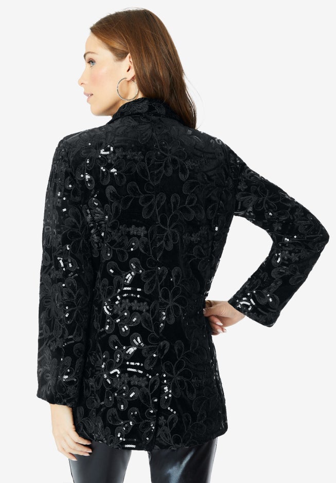 Plus Size Sequin Embroidered Blazer image number 1