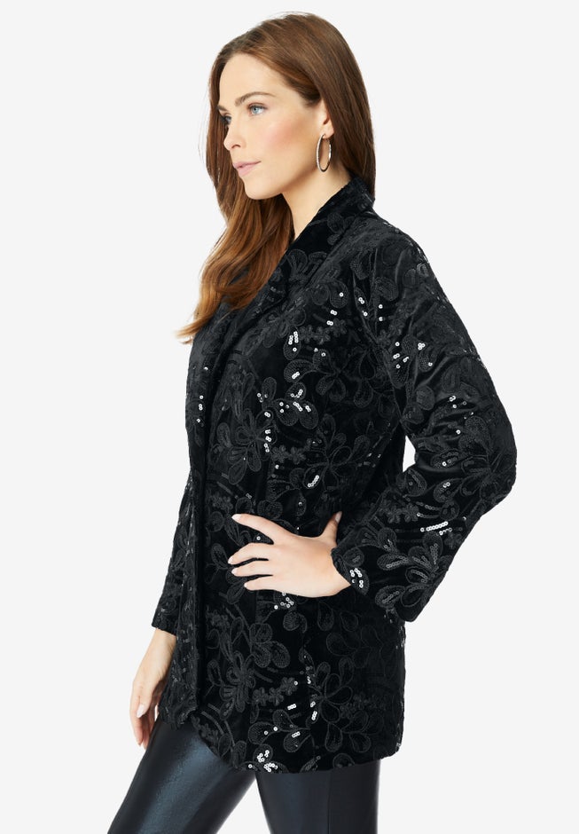 Plus Size Sequin Embroidered Blazer image number 2