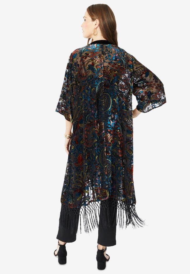 Burnout Velvet Fringed Kimono image number null
