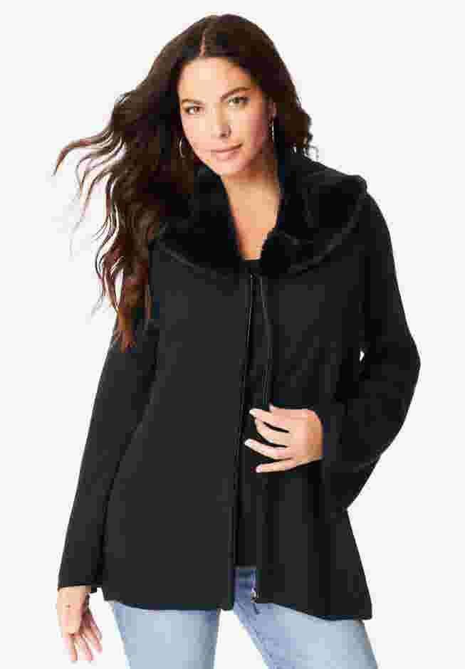 Faux Fur Collar Cardigan Sweater. image number 0