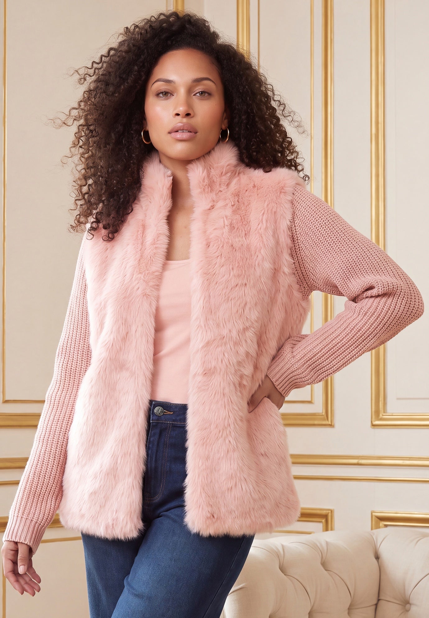 Faux Fur Cardigan Sweater image number 0