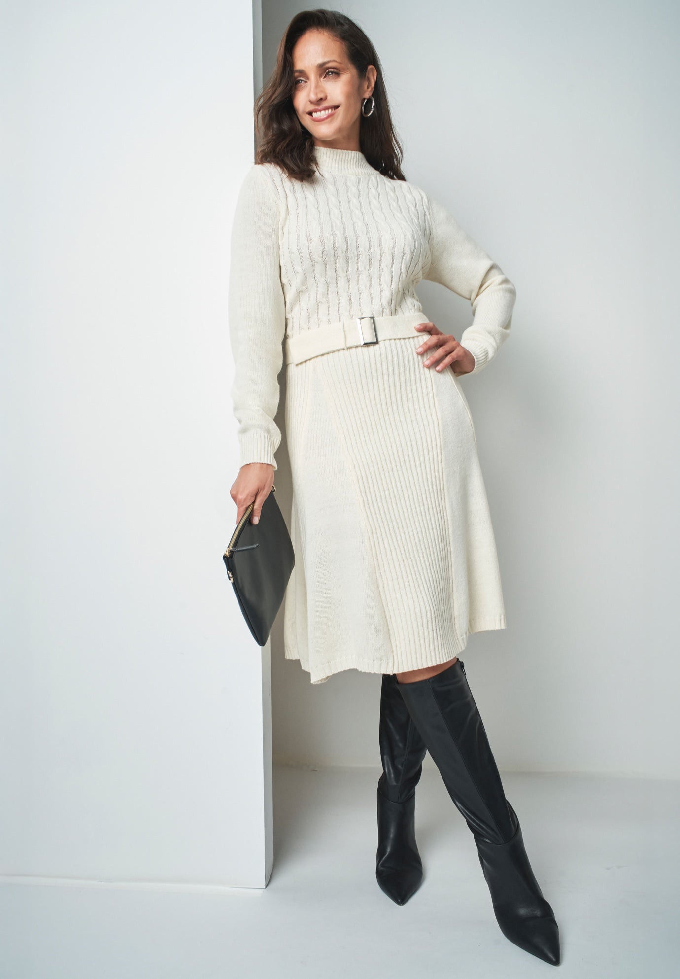 Belted Cable Sweater Dress image number 0