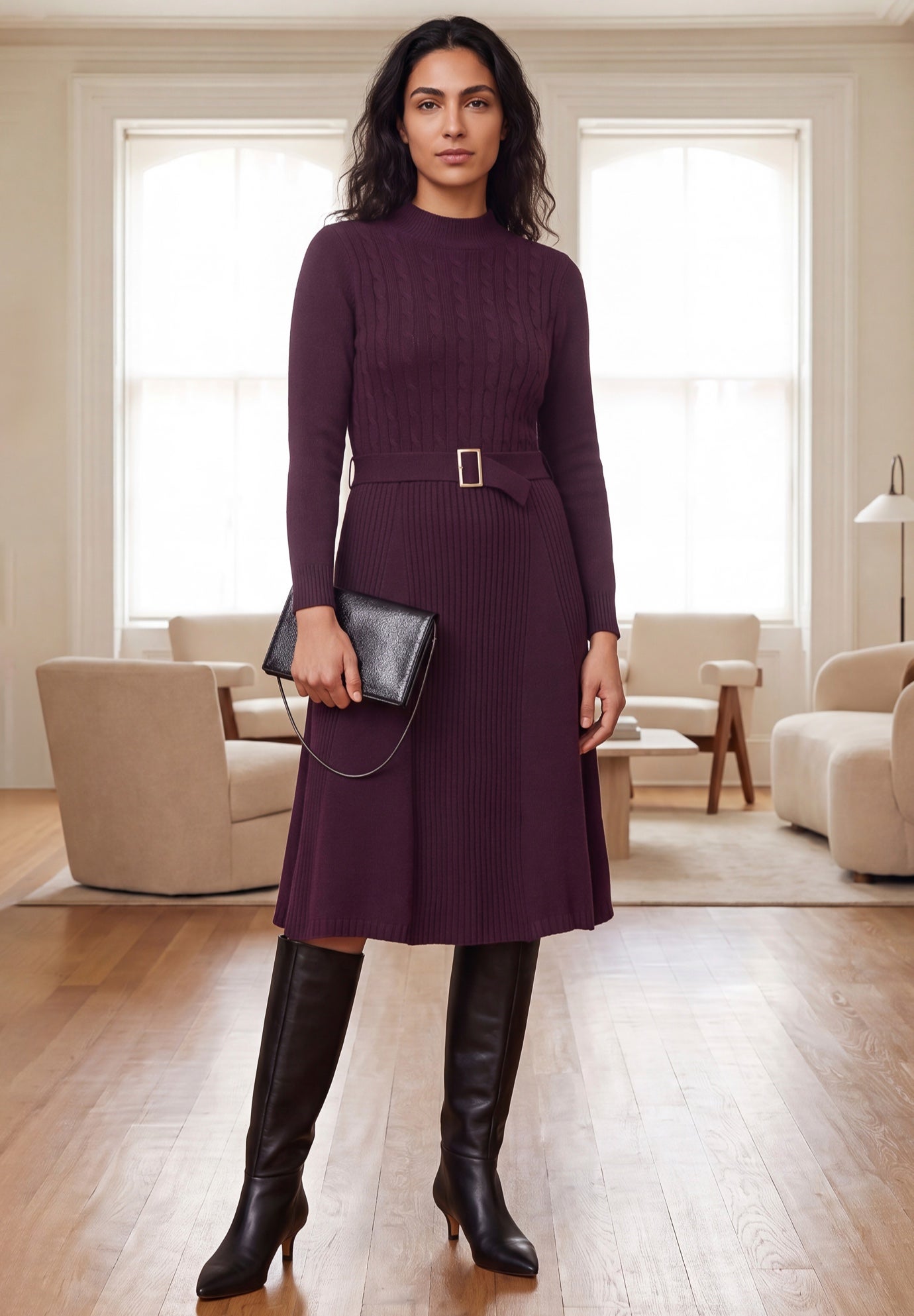 Belted Cable Sweater Dress image number 0