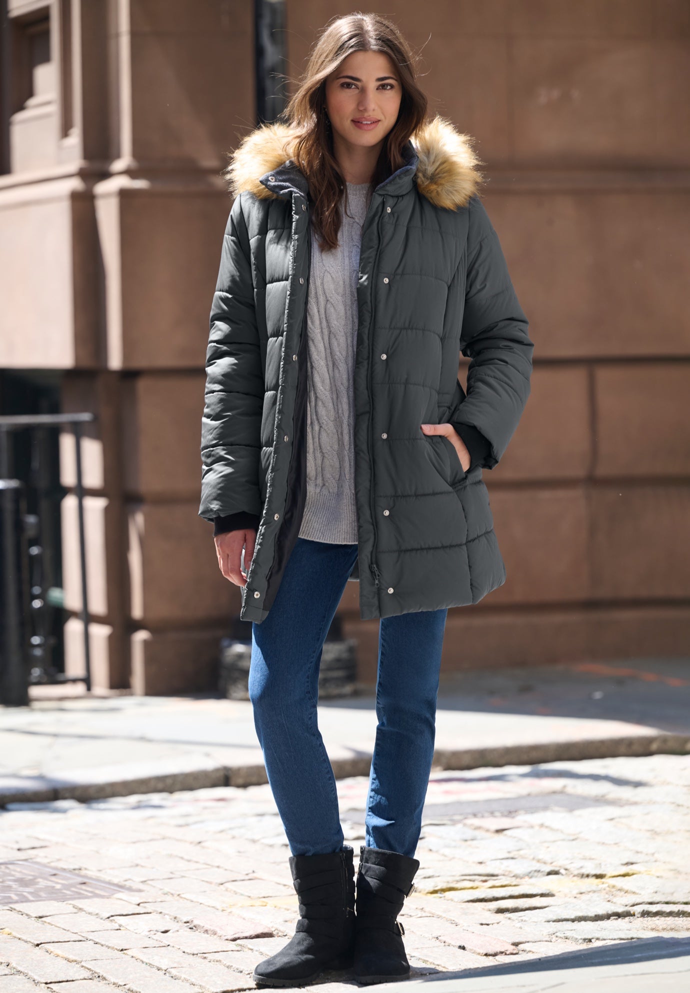 Plus Size Classic Length Puffer Coat image number 0