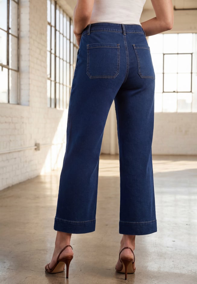 Plus Size Knit Flared Ankle Length Jean image number 1