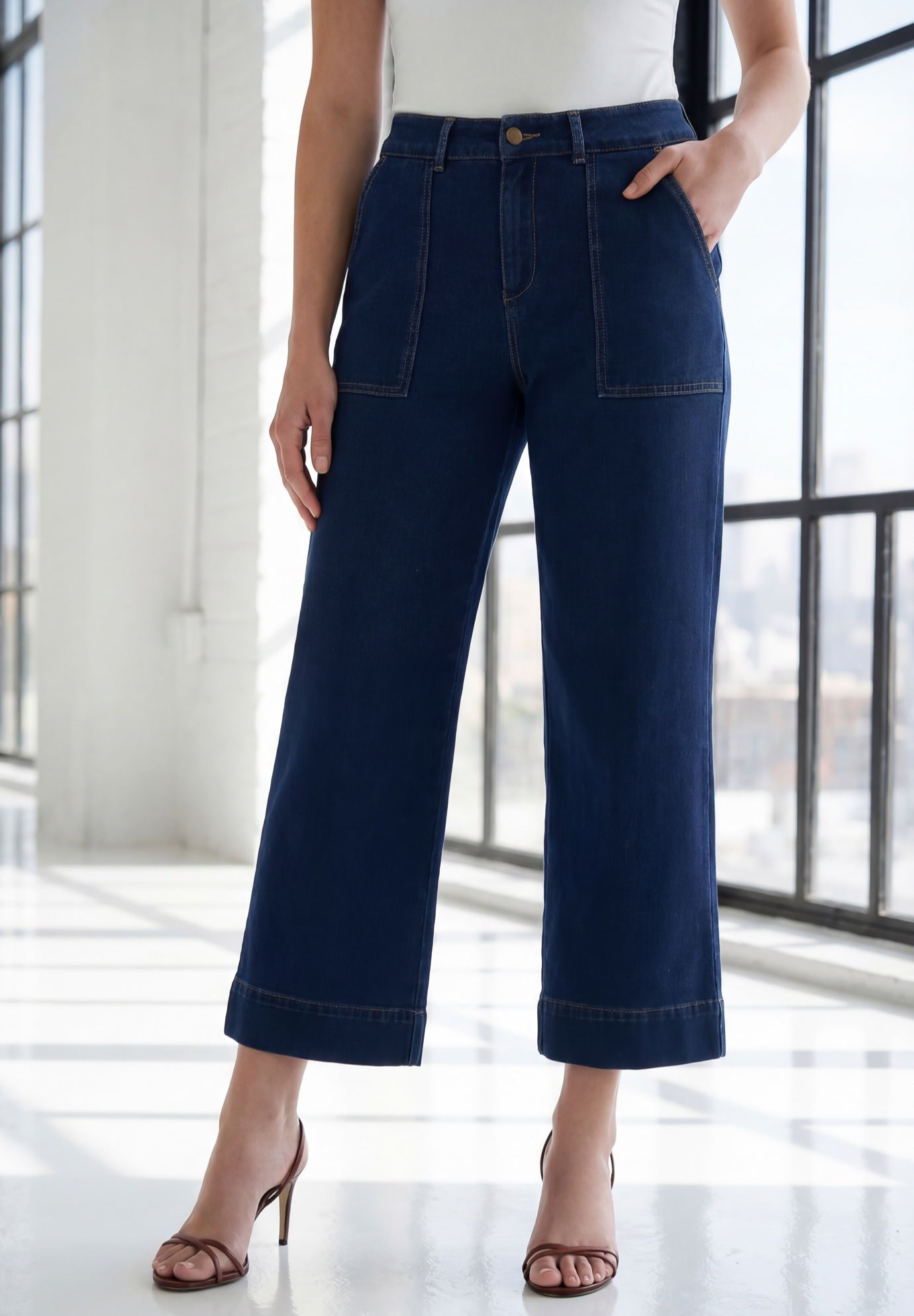 Plus Size Knit Flared Ankle Length Jean image number 0