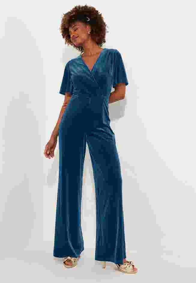 Flutter Sleeve Velvet Jumpsuit image number 2