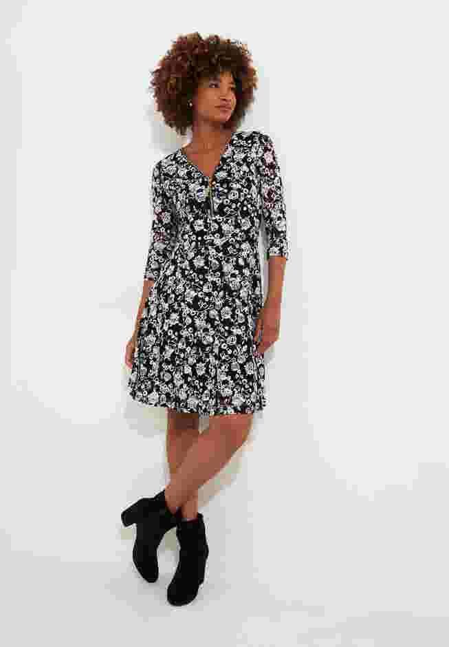 Lace Zip V-Neck Midi Dress image number 0