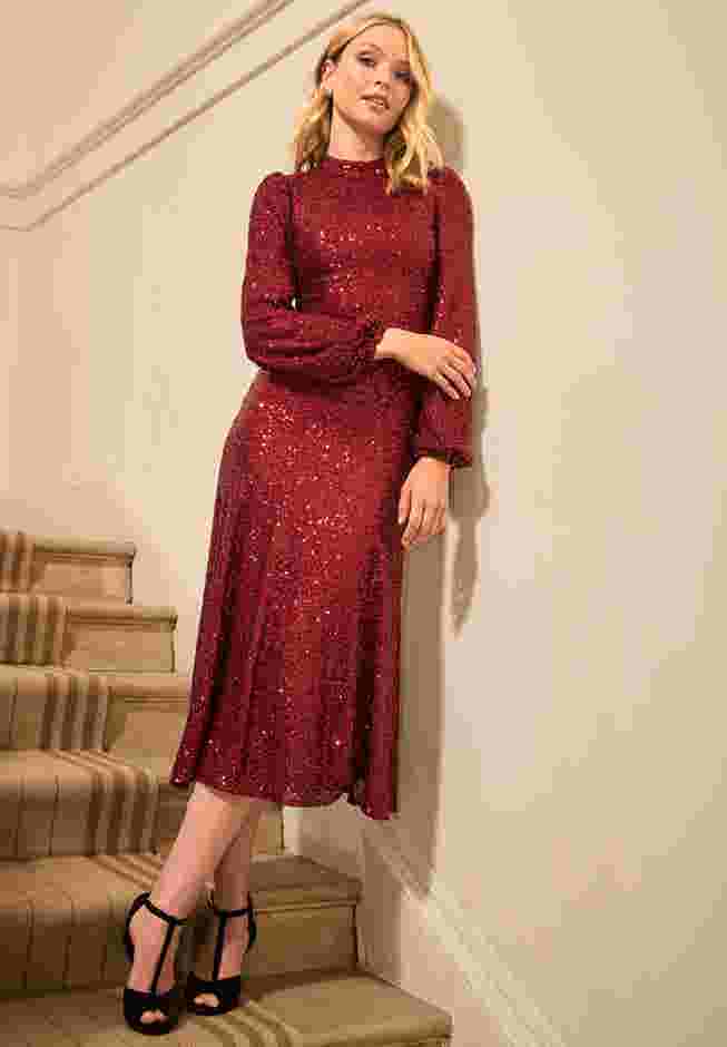 A-Line Sequin Midi Dress image number 6